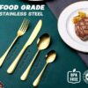 سرویس قاشق و چنگال 24 پارچه طلایی Stainless Steel Cutlery Set - Image 2