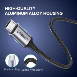 Ugreen Micro USB Cable 3A Nylon Fast Charging USB Type C Cable for Samsung Xiaomi HTC USB Charger Data Cable Mobile Phone Cable کابل میکرو usb خاکستری 1 متری - Image 3