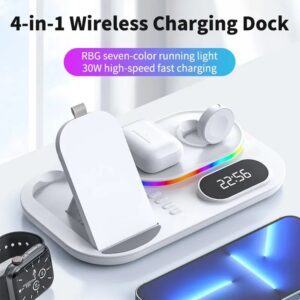 استند شارژ وایرلس 4 کاره Wireless Charging Station Dock 30w سفید - Image 2