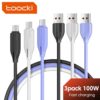 پک سه تایی کابل USB به تایپ C توکی Toocki (100w/1m) بنفش/سفید/مشکی