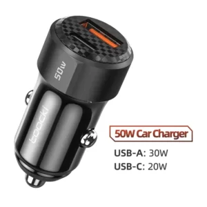 شارژر فندکی خودرو توکی (USB-C+USB-A/20w+30w) Toocki 50W Car Charger مشکی - Image 4